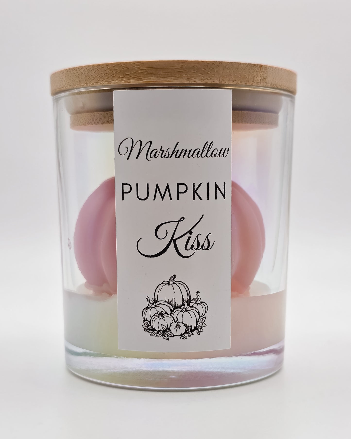 Marshmallow Pumpkin Kiss – Marshmallow, Pumpkin & Vanilla Candle (6oz, Pink Pumpkin on White Base)