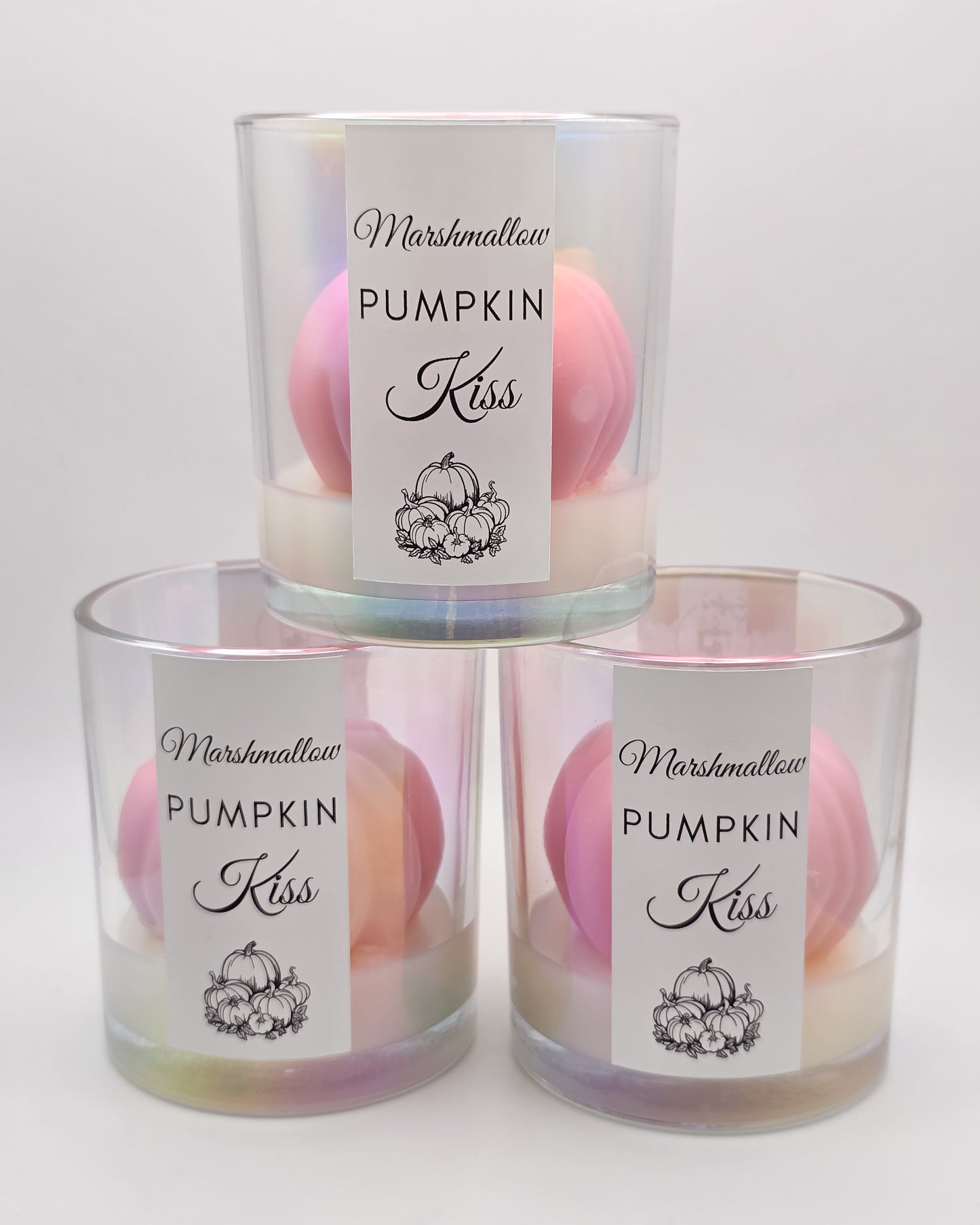 Marshmallow Pumpkin Kiss – Marshmallow, Pumpkin & Vanilla Candle (6oz, Pink Pumpkin on White Base)