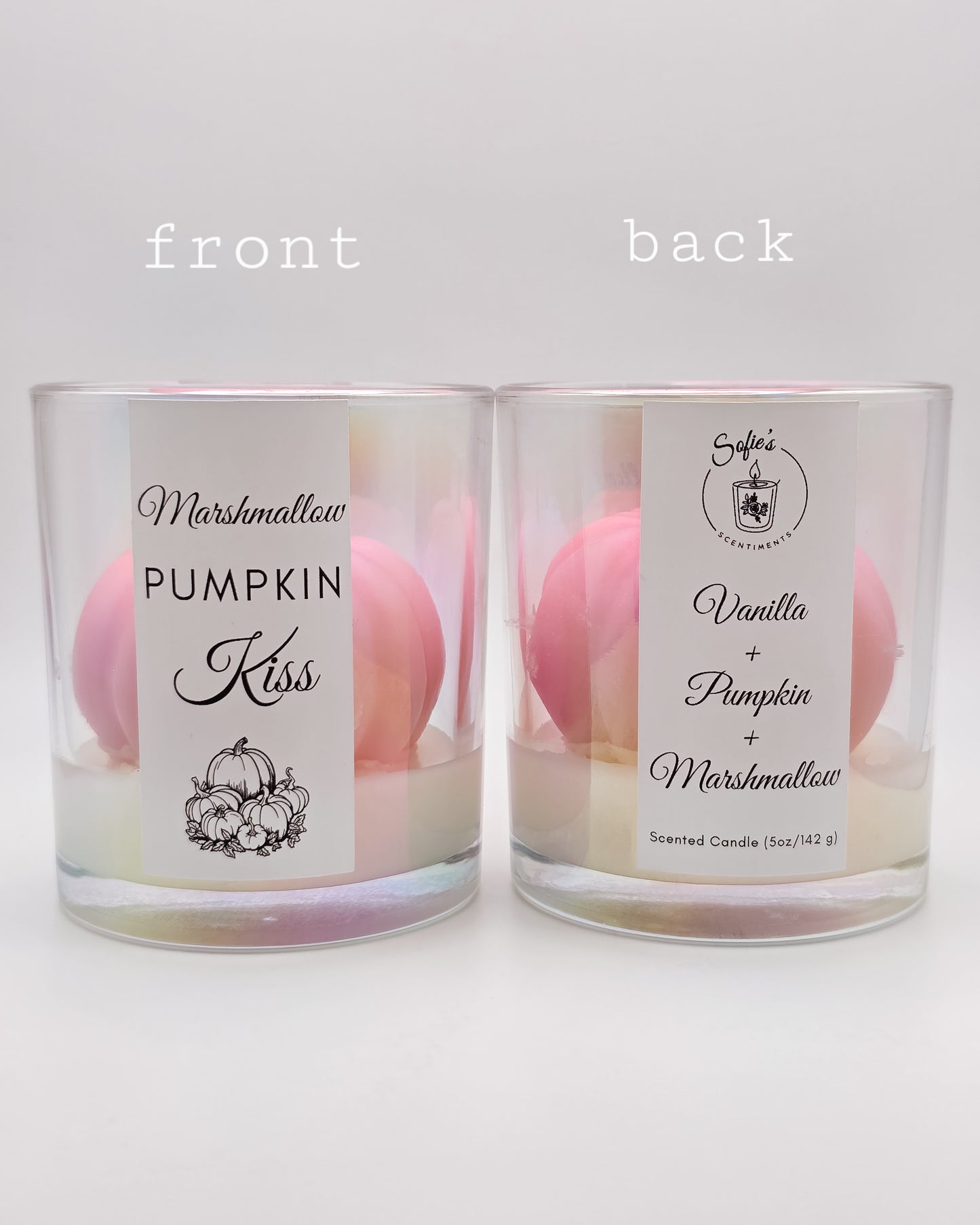 Marshmallow Pumpkin Kiss – Marshmallow, Pumpkin & Vanilla Candle (6oz, Pink Pumpkin on White Base)
